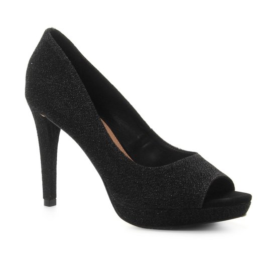 Peep Toe Shoestock Meia Pata Lurex - Preto