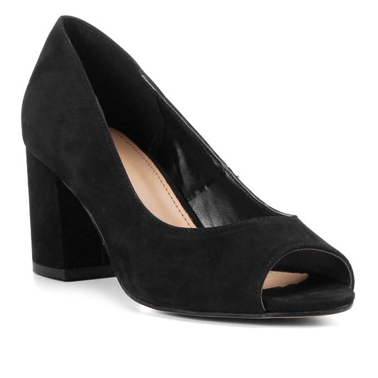 Peep Toe Shoestock Salto Médio Nobuck - Preto