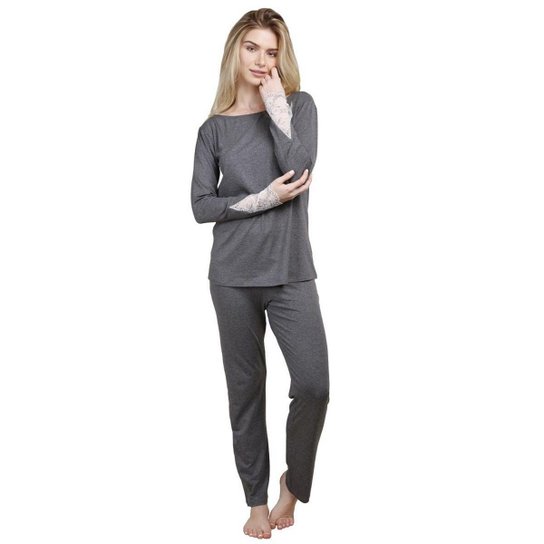 Pijama Inspirate de Inverno com Renda Feminino - Chumbo