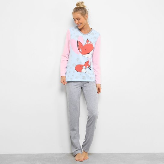 Pijama SonnoVinci Longo Tal Mãe Feminino - Azul+Rosa