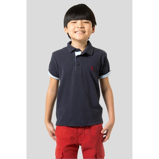 Polo Infantil Reserva Pala Interna Listrada Masculina - Marinho