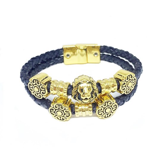 Pulseira Alice Monteiro com Detalhe de Leão em Ouro Feminina - Preto