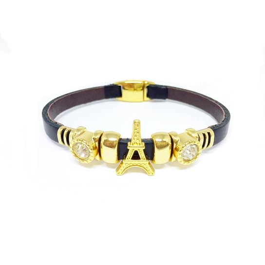 Pulseira Alice Monteiro Couro Acabamento Verniz Torre Feminina - Preto