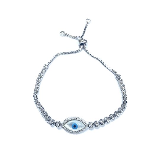 Pulseira Olho Grego de Prata c/ Zirconia - Prata