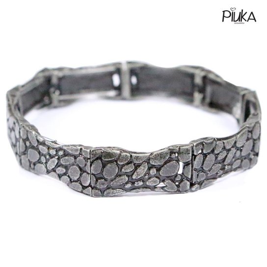 Pulseira Piuka Placas Rústica Boho - Prata