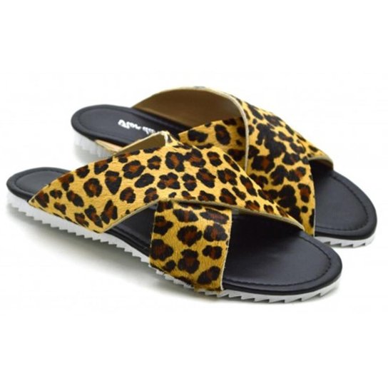 Rasteira Animal Print Feminina - Bege+Azul
