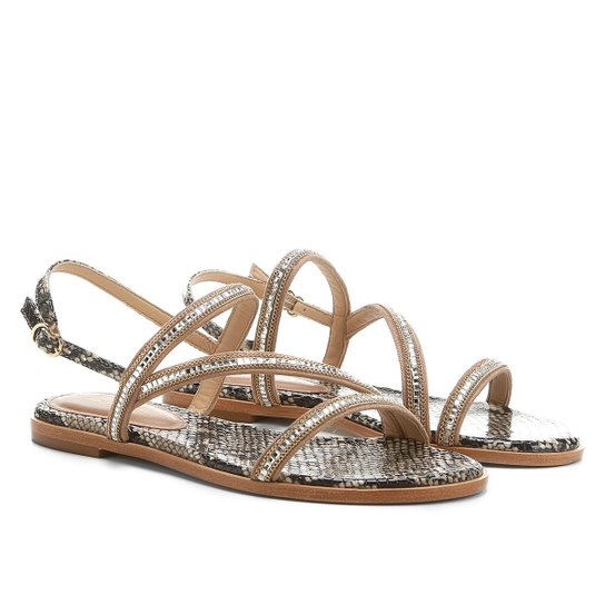Rasteira Couro Luiza Barcelos Animal Print - Bege