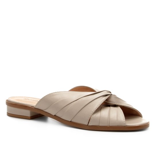 Rasteira Couro Shoestock Drapeada - Off White
