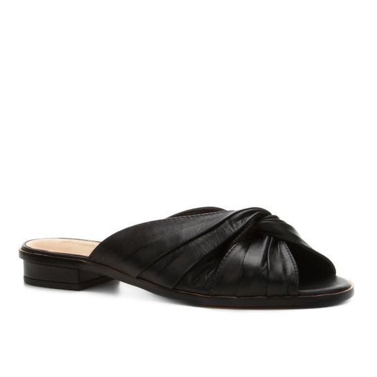 Rasteira Couro Shoestock Drapeada - Preto