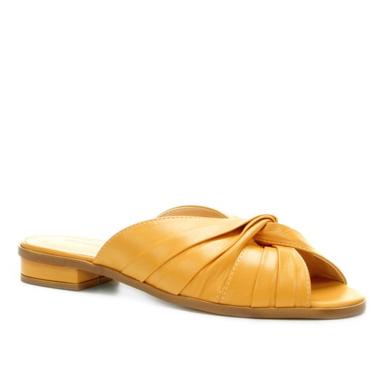 Rasteira Couro Shoestock Drapeada - Amarelo