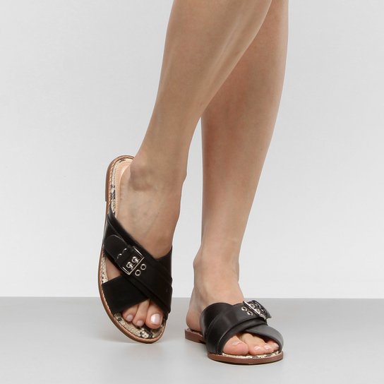 Rasteira Couro Shoestock Fivela - Preto