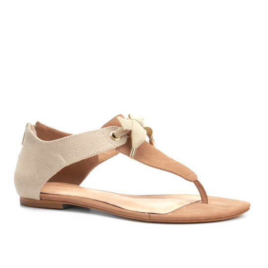Rasteira Couro Shoestock Lona - Nude