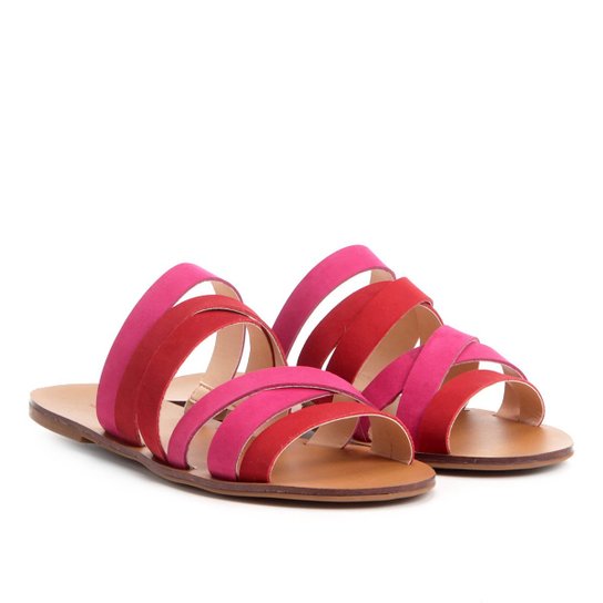 Rasteira Couro Shoestock Multi Tiras - Vermelho