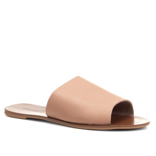 Rasteira Couro Shoestock Slide - Nude