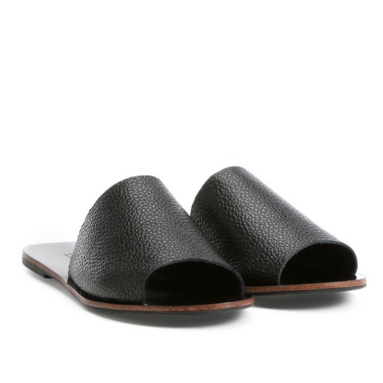 Rasteira Couro Shoestock Slide - Preto