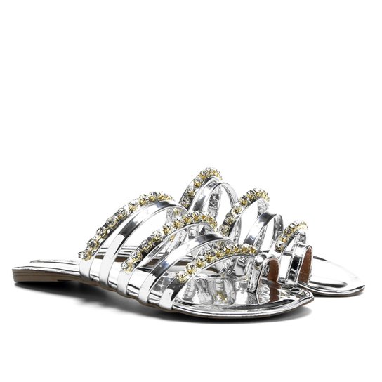 Rasteira Jorge Alex Tiras e Strass - Prata