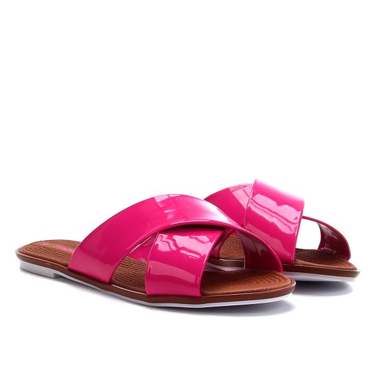 Rasteira Moleca Tira Cruzada Verniz Feminina - Pink
