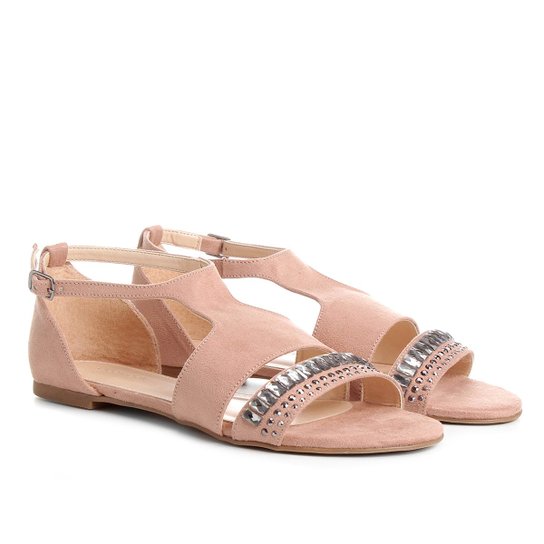 Rasteira Shoestock Cristais - Nude