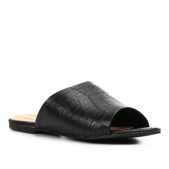 Rasteira Shoestock Slide Croco - Preto