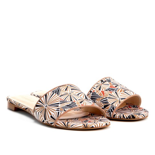 Rasteira Shoestock Slide Estampada - Caramelo