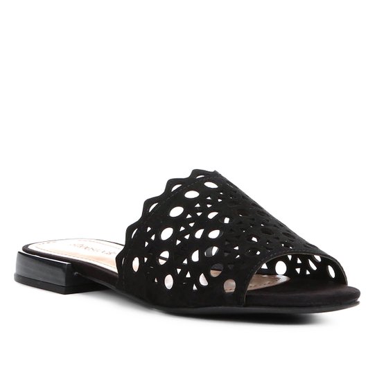 Rasteira Shoestock Slide Laser Geométrico - Preto
