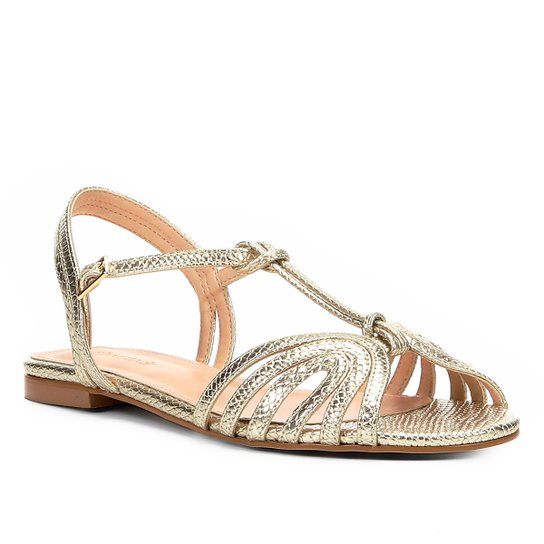 Rasteira Shoestock Tiras Cobra Metalizada - Dourado