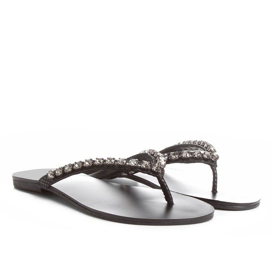 Rasteira Shoestock Tiras Strass - Preto