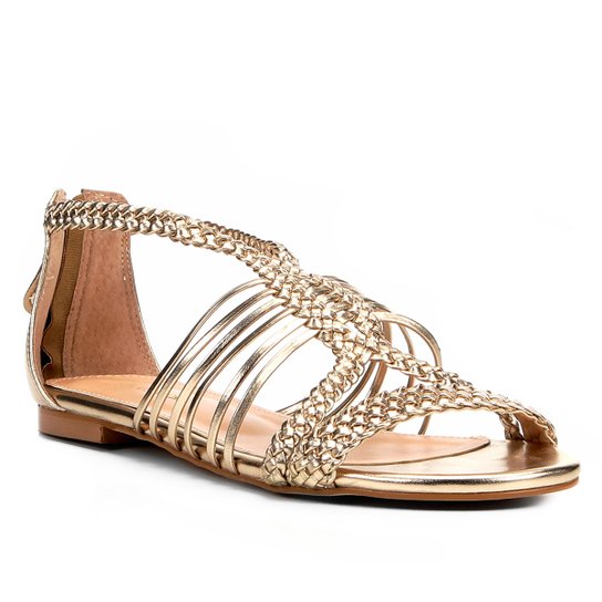 Rasteira Shoestock Tiras Tranças - Dourado