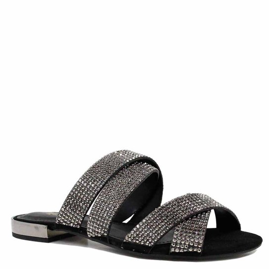 Rasteira Zariff Shoes Bico Aberto Pedras - Preto