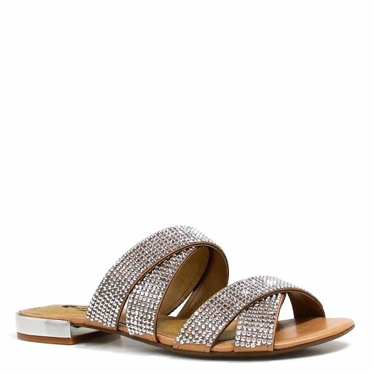 Rasteira Zariff Shoes Bico Aberto Pedras - Prata