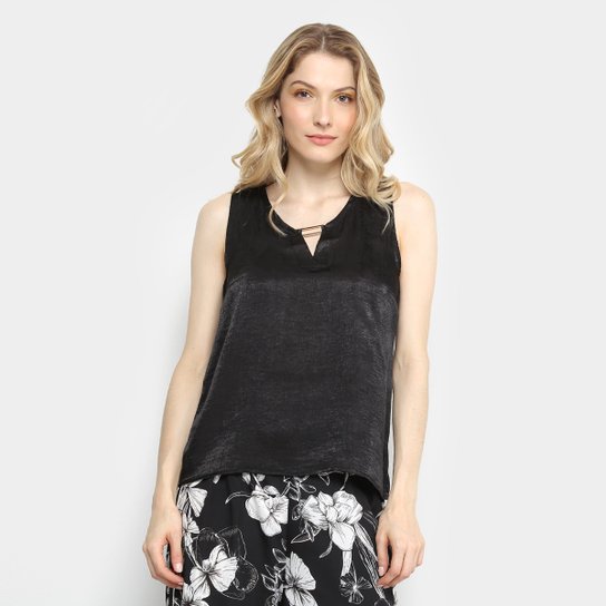 Regata Aishty Lisa Detalhe Metal Feminina - Preto