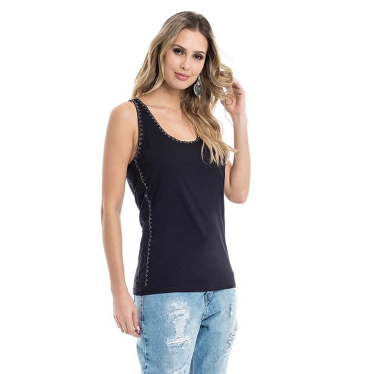 Regata Com Brilho Moikana Feminina - Preto