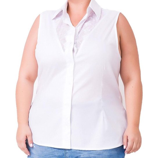 Regata Confidencial Extra Plus Size Tricoline com Renda Feminina - Branco