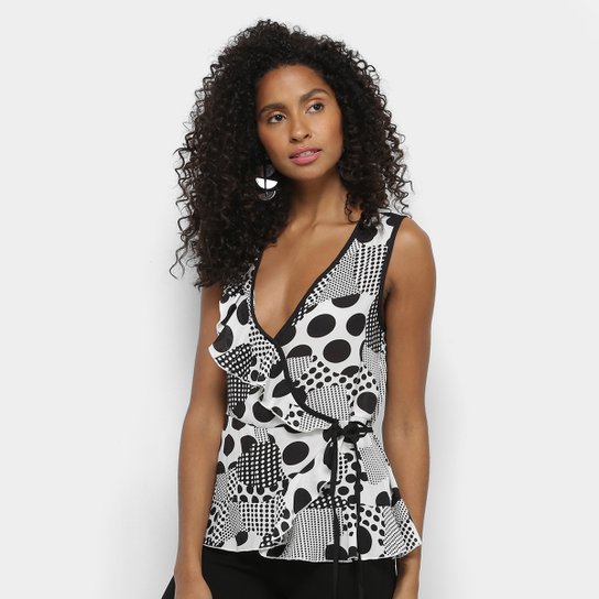 Regata Estampada Póa Lemise com Babado Feminina - Branco
