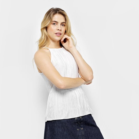 Regata Halter Neck Metalizada Aishty Plissada Feminina - Branco