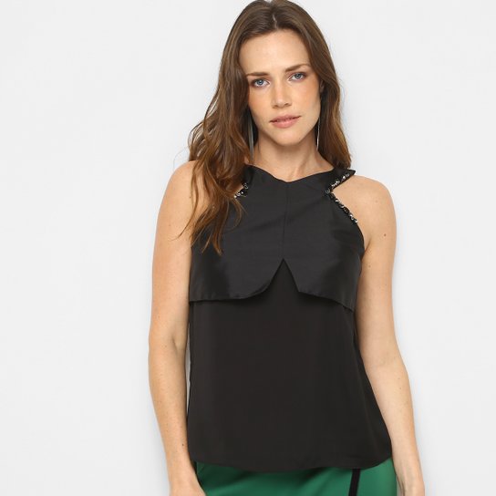 Regata Lança Perfume com Bordado Feminina - Preto