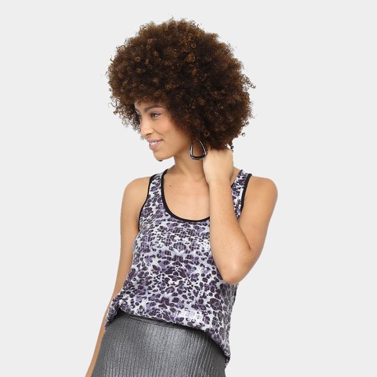 Regata Mosaico Animal Print Paetês Feminina - Cinza