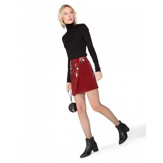 Saia Amaro De Vinil Transpassada Fivela - Vermelho