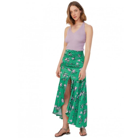 Saia Amaro Midi Recorte Com Babado Feminino - Verde
