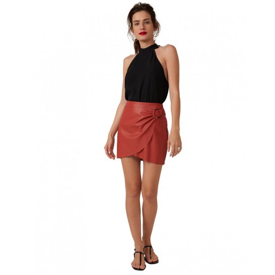 Saia Amaro Mini Leather Com Argola Feminina - Coral