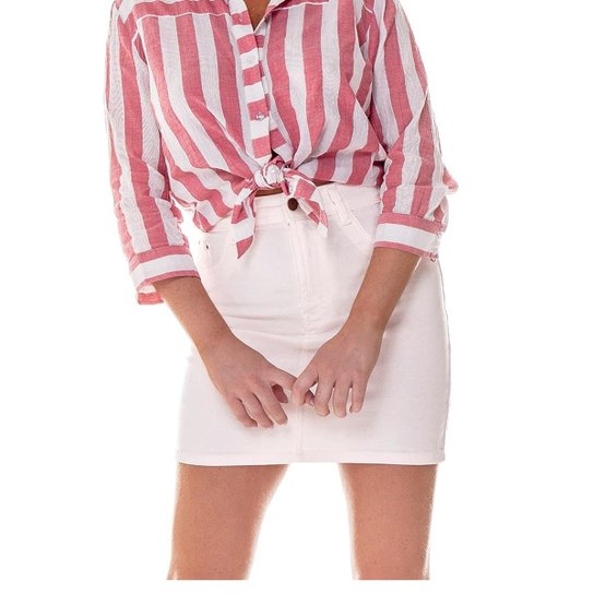 Saia Folini Têxtil Jeans Denim Zero Tubinho Casual - Rosa Claro