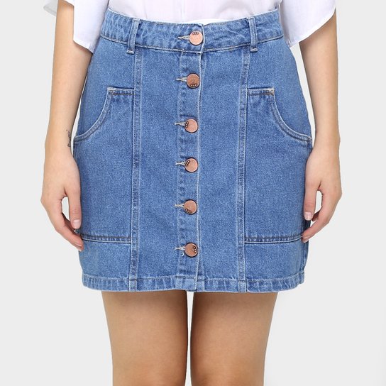 Saia Jeans Mercatto Botões E Bolsos - Jeans