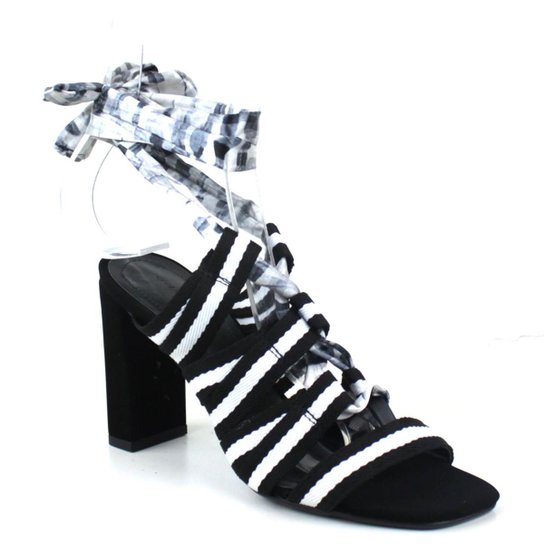 Sandália Alto Nobuck Emporionaka Feminina - Preto+Branco