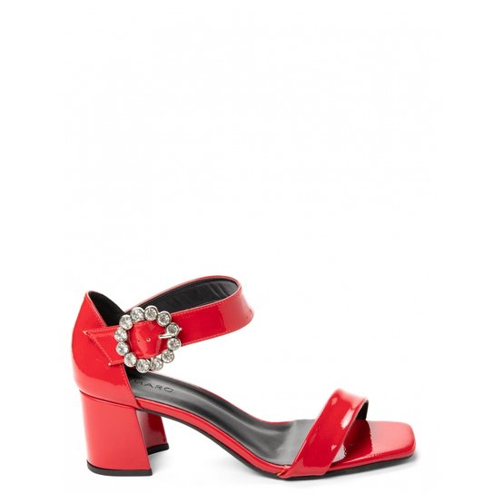 Sandália Amaro Verniz Com Fivela De Pedras Feminina - Vermelho