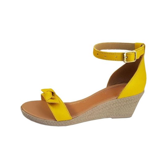 Sandália Anabela Couro Pórtice Feminino - Amarelo