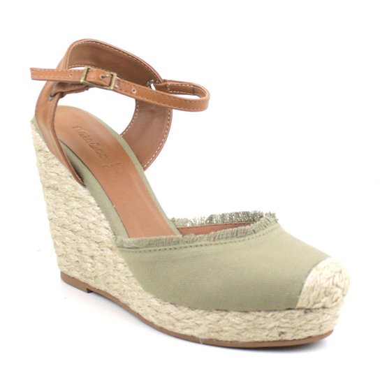 Sandália Anabela Emporionaka Lona Feminina - Verde