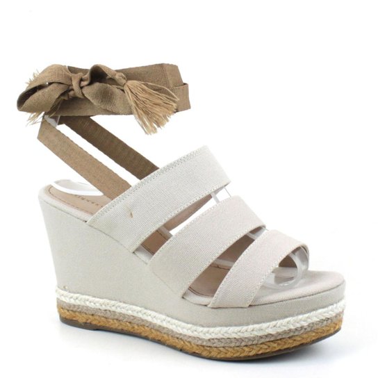 Sandália Anabela Emporionaka Lona Summer Feminina - Bege