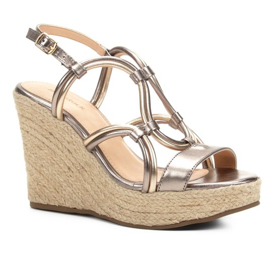 Sandália Anabela Shoestock Bicolor Feminina - Chumbo+Dourado