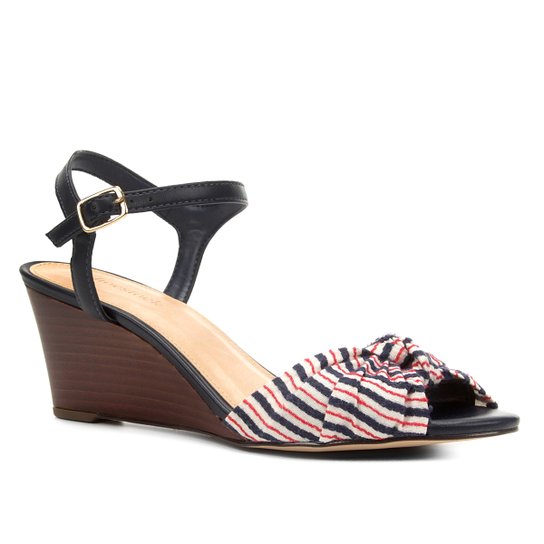 Sandália Anabela Shoestock Nó Feminina - Vermelho+Azul
