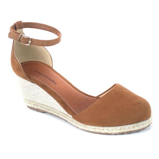 Sandália Anabela Suede Emporionaka Feminina - Caramelo